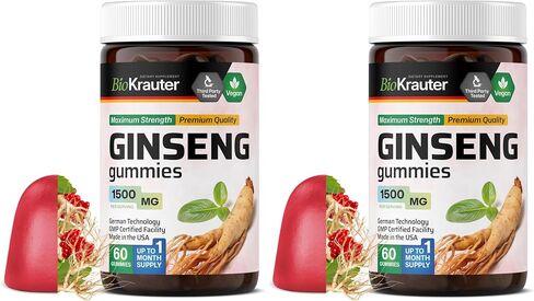 BIO KRAUTER Panax Ginseng Gummies - 1500 mg Strength - 60 Count - Chewable Red Ginseng Supplement - Immune Support Gummies - Vegan, Pectin-Based, Non-GMO in Saudi Arabia
