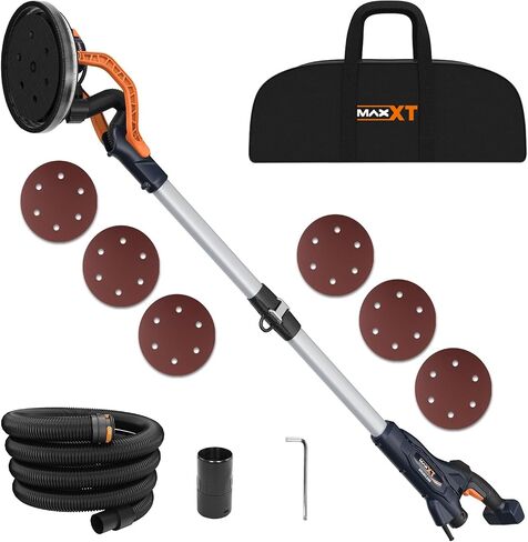 Maxxt Drywall Sander مع مجموعة غبار الفراغ ، 6 سرعة متغيرة قابلة للطي صنفرة جدار كهربائي ، أداة إزالة السقف من الفشار ، أداة Sander Power 1900 دورة في الدقيقة ، ضوء LED ، أقراص الصنفرة 18 مساءً in Kuwait