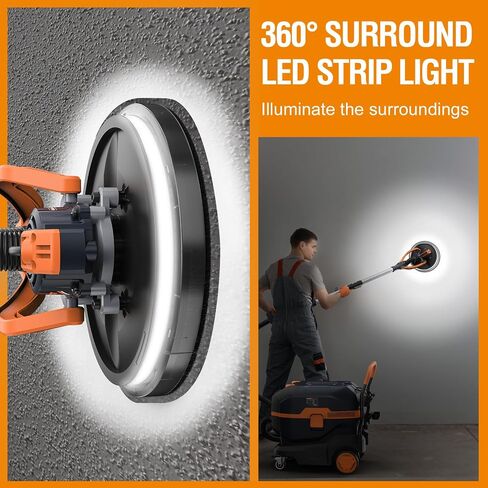 Maxxt Drywall Sander مع مجموعة غبار الفراغ ، 6 سرعة متغيرة قابلة للطي صنفرة جدار كهربائي ، أداة إزالة السقف من الفشار ، أداة Sander Power 1900 دورة في الدقيقة ، ضوء LED ، أقراص الصنفرة 18 مساءً in Kuwait