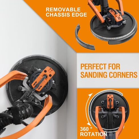 Maxxt Drywall Sander مع مجموعة غبار الفراغ ، 6 سرعة متغيرة قابلة للطي صنفرة جدار كهربائي ، أداة إزالة السقف من الفشار ، أداة Sander Power 1900 دورة في الدقيقة ، ضوء LED ، أقراص الصنفرة 18 مساءً in Kuwait