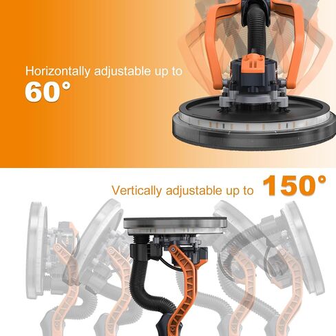 Maxxt Drywall Sander مع مجموعة غبار الفراغ ، 6 سرعة متغيرة قابلة للطي صنفرة جدار كهربائي ، أداة إزالة السقف من الفشار ، أداة Sander Power 1900 دورة في الدقيقة ، ضوء LED ، أقراص الصنفرة 18 مساءً in Kuwait