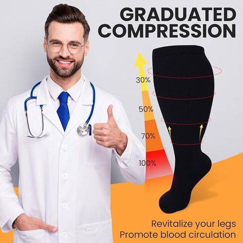 8 أزواج بالإضافة إلى الجوارب ضغط الحجم للنساء الرجال عجل عجل كبير حجم الجوارب الدعم للركبة للدورة الدموية in Kuwait