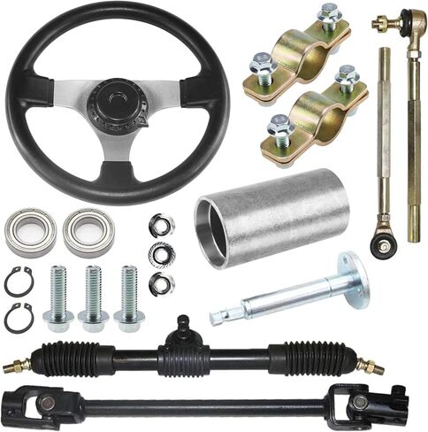 PRO BAT 270mm/11.8'' Steering Wheel Steel Kit with 22mm 7/8'' Universal Handlebar Mounting Clamps 320mm/12.6'' Gear Rack Pinion Adjustable Shaft Set for 110cc Go Kart Golf Buggy UTV in Saudi Arabia