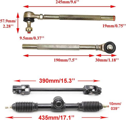PRO BAT 270mm/11.8'' Steering Wheel Steel Kit with 22mm 7/8'' Universal Handlebar Mounting Clamps 320mm/12.6'' Gear Rack Pinion Adjustable Shaft Set for 110cc Go Kart Golf Buggy UTV in Saudi Arabia