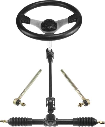 PRO BAT 270mm/11.8'' Steering Wheel Steel Kit with 22mm 7/8'' Universal Handlebar Mounting Clamps 320mm/12.6'' Gear Rack Pinion Adjustable Shaft Set for 110cc Go Kart Golf Buggy UTV in Saudi Arabia