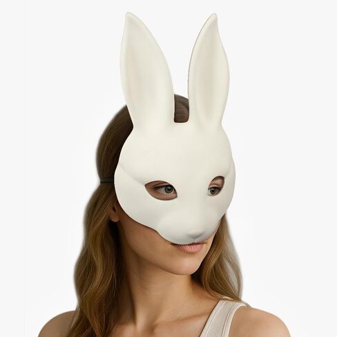 Anbaby 2 Pcs White DIY Bunny Mask Perfect for Costume Party or Festive Events Accessory in Saudi Arabia