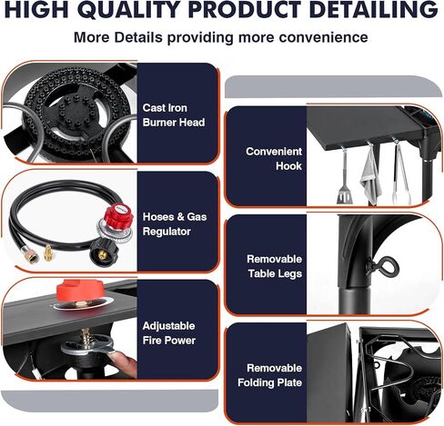 Llamaviva 2 Burner Outdoor Gas Burner with Side Shelves, Auto-ignition & Regulator, 150,000 BTU Propane Outdoor Stoves for Cooking, Camping&BBQ Cookouts in Saudi Arabia