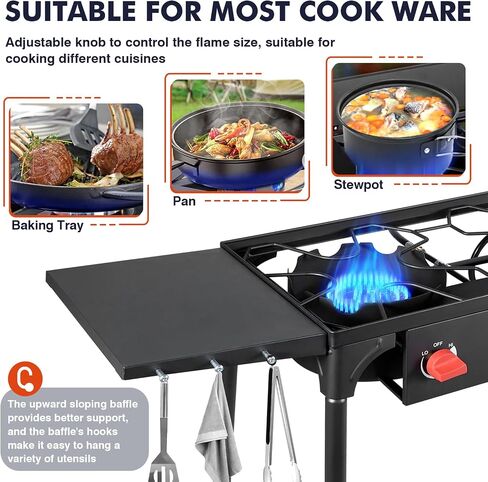 Llamaviva 2 Burner Outdoor Gas Burner with Side Shelves, Auto-ignition & Regulator, 150,000 BTU Propane Outdoor Stoves for Cooking, Camping&BBQ Cookouts in Saudi Arabia