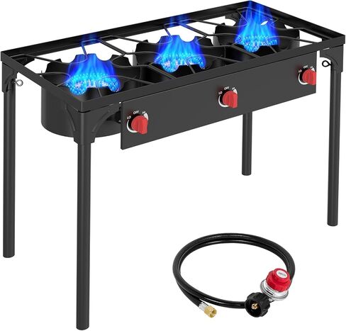Llamaviva 2 Burner Outdoor Gas Burner with Side Shelves, Auto-ignition & Regulator, 150,000 BTU Propane Outdoor Stoves for Cooking, Camping&BBQ Cookouts in Saudi Arabia