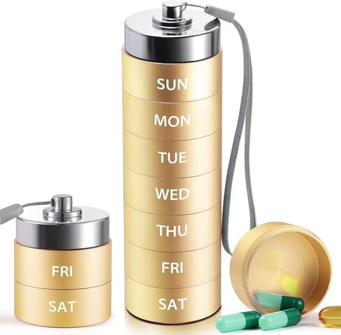 Metal Pill Organizer, Travel Large Weekly Pill Box, Portable Aluminum Alloy Waterproof Pill Case Container, 7 Day Daily Medicine Organizer Holder for Vitamin, Fish Oil, Supplement, Blue in Kuwait