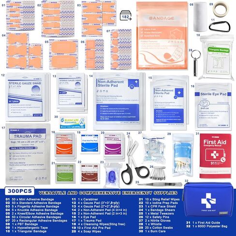 مجموعة الإسعافات الأولية المدمجة 300 جهاز كمبيوتر - مجموعة طوارئ طوارئ صغيرة مقاومة للماء للمنزل ، والسيارة ، والسفر ، والتخييم ، والمشي لمسافات طويلة ، والشاحنة ، والمكتب ، والرياضة والخارجية - حقيبة الإسعافات الأولية الخفيفة الوزن in Kuwait
