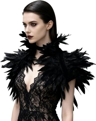L'VOW Gothic Real Natural Feather Shrug Shawl Shoulder Wrap Cape Victorian Collar in Saudi Arabia