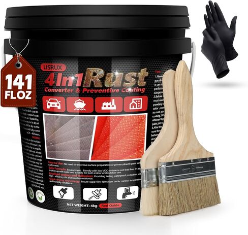 2-in-1 Rust Converter & Metal Primer, 141 Fl Oz Black Rust Inhibitor Paint for Metal, Automotive Rust Reformer, Industrial Grade Water Based, Heat Resistance & UV Resistant in Kuwait