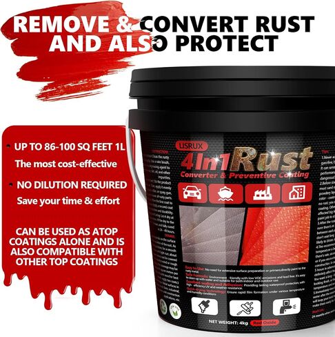 2-in-1 Rust Converter & Metal Primer, 141 Fl Oz Black Rust Inhibitor Paint for Metal, Automotive Rust Reformer, Industrial Grade Water Based, Heat Resistance & UV Resistant in Kuwait