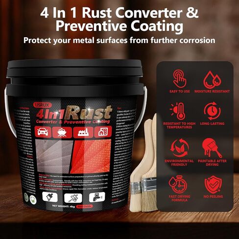 2-in-1 Rust Converter & Metal Primer, 141 Fl Oz Black Rust Inhibitor Paint for Metal, Automotive Rust Reformer, Industrial Grade Water Based, Heat Resistance & UV Resistant in Kuwait