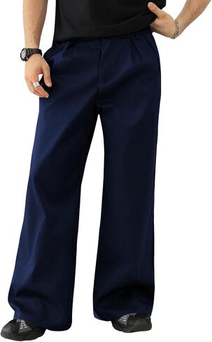 OYOANGLE Men's Baggy Wide Leg Pants Zipper Fly Pleated Work Casual Long Trousers with Pocket in Saudi Arabia