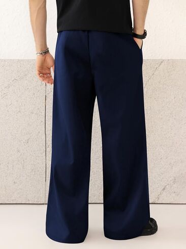 OYOANGLE Men's Baggy Wide Leg Pants Zipper Fly Pleated Work Casual Long Trousers with Pocket in Saudi Arabia