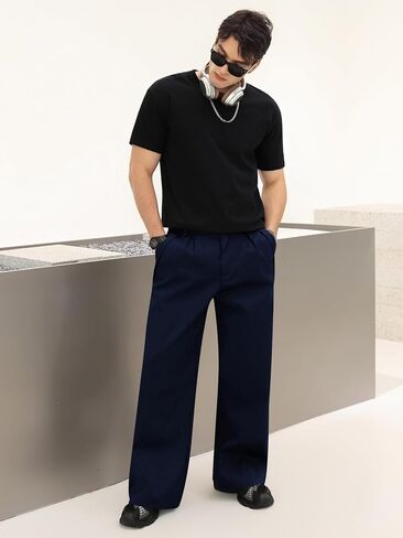 OYOANGLE Men's Baggy Wide Leg Pants Zipper Fly Pleated Work Casual Long Trousers with Pocket in Saudi Arabia