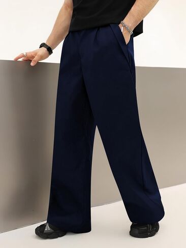 OYOANGLE Men's Baggy Wide Leg Pants Zipper Fly Pleated Work Casual Long Trousers with Pocket in Saudi Arabia