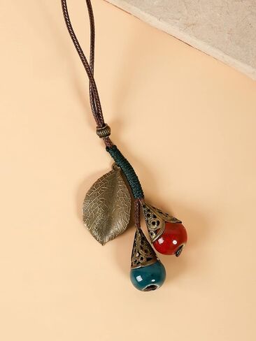 MINACHI Boho Hippie Blue Ceramic Bead Lucky Leaf Long Necklace Bohemian Jewelry Gift in Saudi Arabia