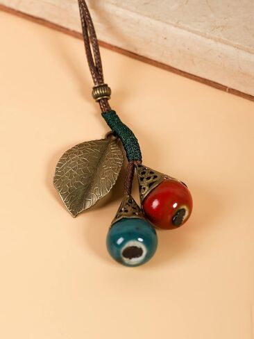 MINACHI Boho Hippie Blue Ceramic Bead Lucky Leaf Long Necklace Bohemian Jewelry Gift in Saudi Arabia