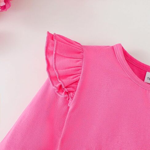 YALLET 3Pcs Toddler Girl Clothes Solid Color Long Sleeves Ruffle Top+Floral Pants+Headband 1-6 Years Fall/Winter Outfits Set in Kuwait