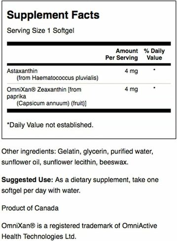 Swanson Astaxanthin & Zeaxanthin Eye Vision Brain Skin Health Antioxidant Support Supplement (Astaxanthin 4 mg & OmniXan Zeaxanthin 4 mg) 60 Softgels Sgels in Saudi Arabia
