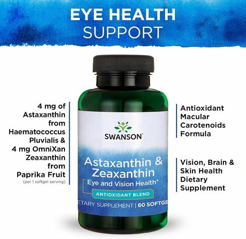 Swanson Astaxanthin & Zeaxanthin Eye Vision Brain Skin Health Antioxidant Support Supplement (Astaxanthin 4 mg & OmniXan Zeaxanthin 4 mg) 60 Softgels Sgels in Saudi Arabia