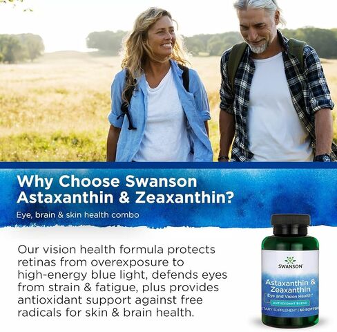 Swanson Astaxanthin & Zeaxanthin Eye Vision Brain Skin Health Antioxidant Support Supplement (Astaxanthin 4 mg & OmniXan Zeaxanthin 4 mg) 60 Softgels Sgels in Saudi Arabia