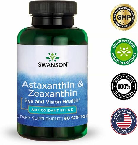 Swanson Astaxanthin & Zeaxanthin Eye Vision Brain Skin Health Antioxidant Support Supplement (Astaxanthin 4 mg & OmniXan Zeaxanthin 4 mg) 60 Softgels Sgels in Saudi Arabia