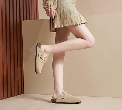 Womens Clogs Soft Leather Mules Cork Footbed Sandals Non-Slip Comfort Potato Shoes in Kuwait