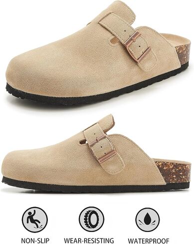 Womens Clogs Soft Leather Mules Cork Footbed Sandals Non-Slip Comfort Potato Shoes in Kuwait
