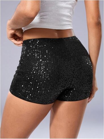 Shenhe Women's Sequin Mini Shorts Low Low Bodycon Y2K Sexy Hot Hot Pants Rave Club Micro Shorts in Saudi Arabia