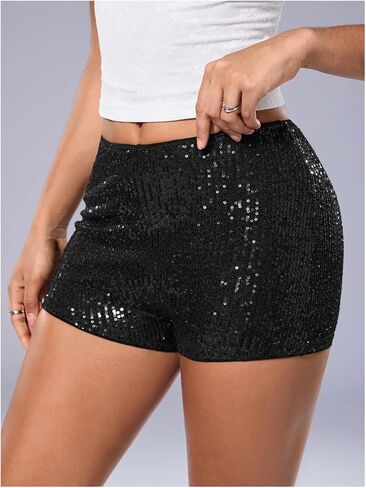 Shenhe Women's Sequin Mini Shorts Low Low Bodycon Y2K Sexy Hot Hot Pants Rave Club Micro Shorts in Saudi Arabia