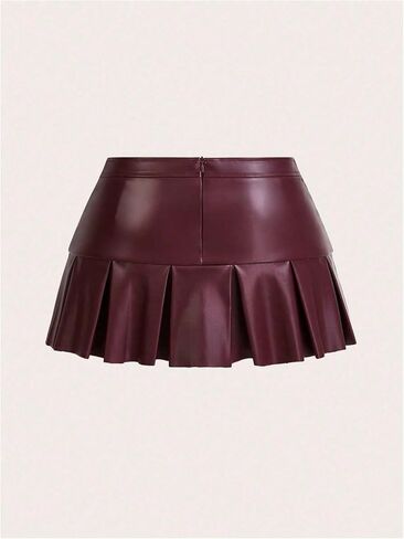 WDIRARA Women's PU Leather Buckle Belted Low Rise Skirt Y2k Pleated Mini Skirt in Saudi Arabia