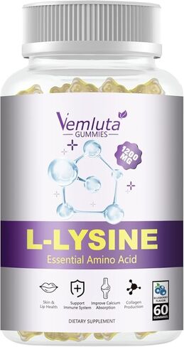 2 حزمة 1200 ملغ L-Lysine Gummies لدعم المناعة و Boost الكولاجين-ملحق ليسين القابل للمضغ للبالغين ، الشفاه ＆ مؤلم البرد* الدعم للنساء ، التوت ، غير المعدلة وراثيا ، نباتي ، خالية من الغلوتين ، 120 تهم in Kuwait