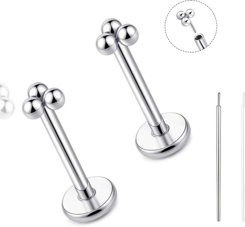 limerencia Titanium Threadless Flat Back Earrings Stud, 20G Press Fit Titanium Push Pop in Cartilage Tragus Labret Lip Medusa Conch Body Piercing Jewelry Hypoallergenic for Women Men in Saudi Arabia