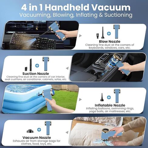 Electric Compressed Air Duster, Powerful 4-in-1 Cordless Air Duster, Mini Air Blower with 4000mAh, Portable Rechargeable Wireless Vacuum Cleaner for Car, Computer, Keyboard in Saudi Arabia
