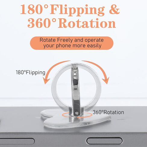 4pcs حلقة الهاتف الخليوي الشفافة ، إعداد الماس ، حامل الحلقة ، حامل ، 360 درجة الدوران 180 درجة قابلة للتعديل للهاتف المحمول ، شكل القلب ، شكل القلب in Kuwait