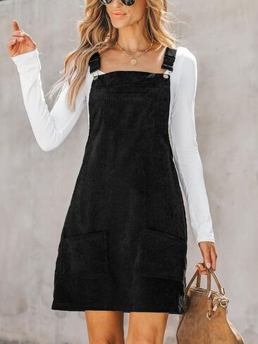 CUPSHE Women Corduroy Summer Dress Front Bib Pocket Square Neck Wide Squary Squar in Saudi Arabia