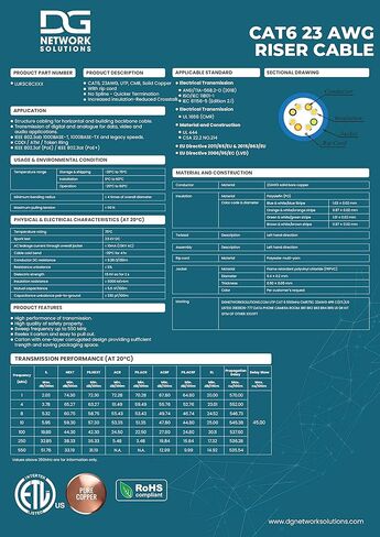 DG CAT6 RISER (CMR) ، 1000 قدم ، غير محمية ، 24AWG ، مع spline (+) ، النحاس العاري الصلب ، 600 ميجا هرتز ، ETL المدرجة ، الاستخدام الداخلي/المنزلي/التجاري ، كابل الإيثرنت الأكبر ، البرتقالي in Kuwait
