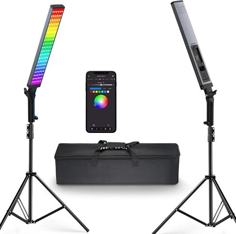 Neewer 2-Pack RGB LED Light Stick Kit, 21W Dimmable 3200K~5600K Bi-Color Handheld Light with 2.4G Remote/360° Full Color/CRI 95+/10 Scenes/Stand/Bag for YouTube and Studio Photography in Saudi Arabia