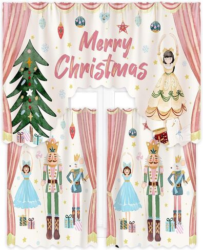 3 Pcs Christmas Kitchen Curtains Window Curtains and Valance Set Xmas Christmas Curtains Swag for Kitchen Bedroom Living Room Decor, 60 x 36 Valance, 36 x 30 Tier(Gnome, Green) in Saudi Arabia