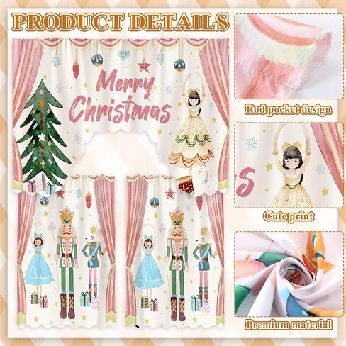 3 Pcs Christmas Kitchen Curtains Window Curtains and Valance Set Xmas Christmas Curtains Swag for Kitchen Bedroom Living Room Decor, 60 x 36 Valance, 36 x 30 Tier(Gnome, Green) in Saudi Arabia