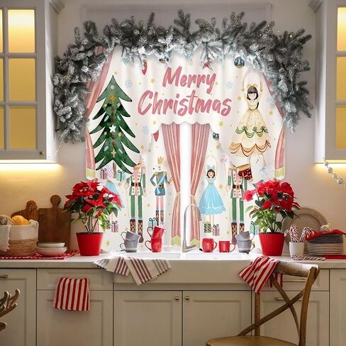 3 Pcs Christmas Kitchen Curtains Window Curtains and Valance Set Xmas Christmas Curtains Swag for Kitchen Bedroom Living Room Decor, 60 x 36 Valance, 36 x 30 Tier(Gnome, Green) in Saudi Arabia