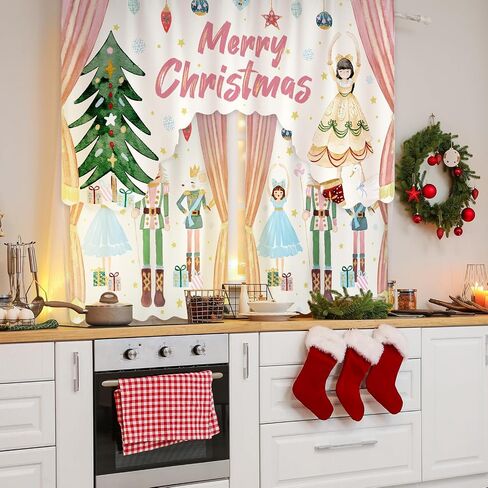 3 Pcs Christmas Kitchen Curtains Window Curtains and Valance Set Xmas Christmas Curtains Swag for Kitchen Bedroom Living Room Decor, 60 x 36 Valance, 36 x 30 Tier(Gnome, Green) in Saudi Arabia