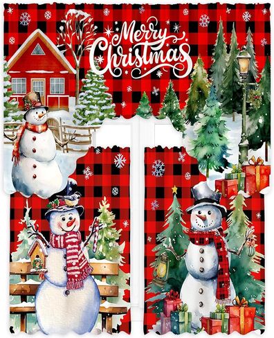 3 Pcs Christmas Kitchen Curtains Window Curtains and Valance Set Xmas Christmas Curtains Swag for Kitchen Bedroom Living Room Decor, 60 x 36 Valance, 36 x 30 Tier(Gnome, Green) in Saudi Arabia
