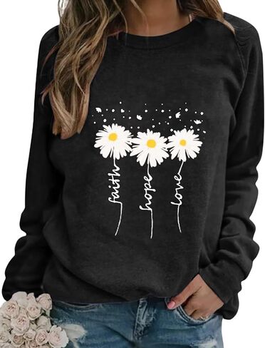 eadinve نساء Crewneck Daisy طباعة بلوزات طويلة الأكمام in Kuwait
