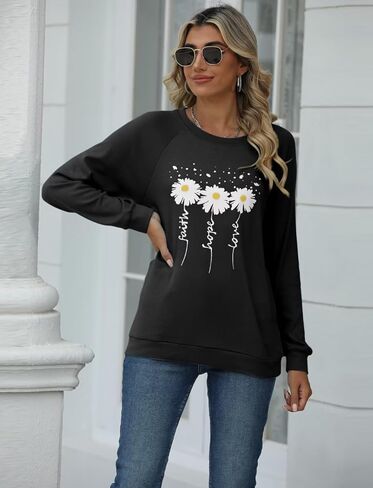eadinve نساء Crewneck Daisy طباعة بلوزات طويلة الأكمام in Kuwait