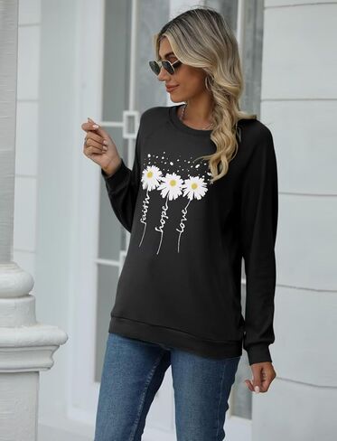 eadinve نساء Crewneck Daisy طباعة بلوزات طويلة الأكمام in Kuwait